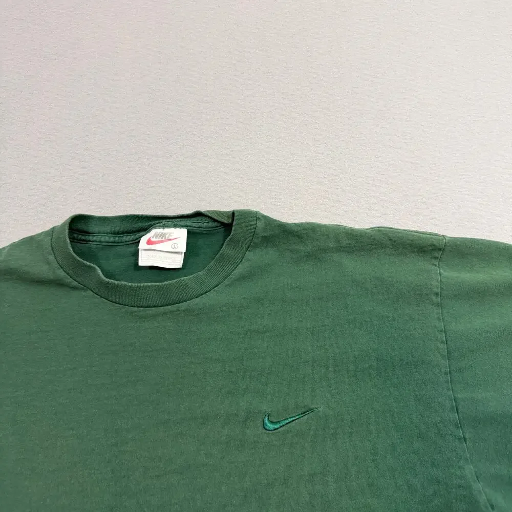 Vintage Nike Check Shirt Men's Large Green Swoosh Embroidered Logo 90s Faded